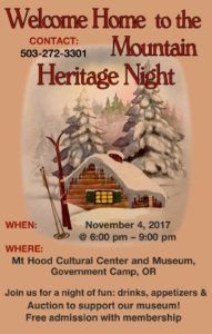 HERITAGE NIGHT AT THE MUSEUM @ Mt Hood Museum, Government Camp, OR